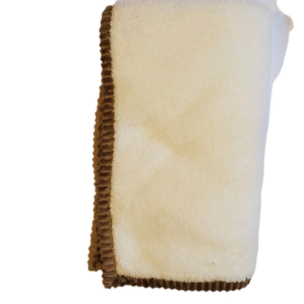 Chick Pea Plush Beige Ivory‎ Cream Brown Ribbed Trim Baby Blanket